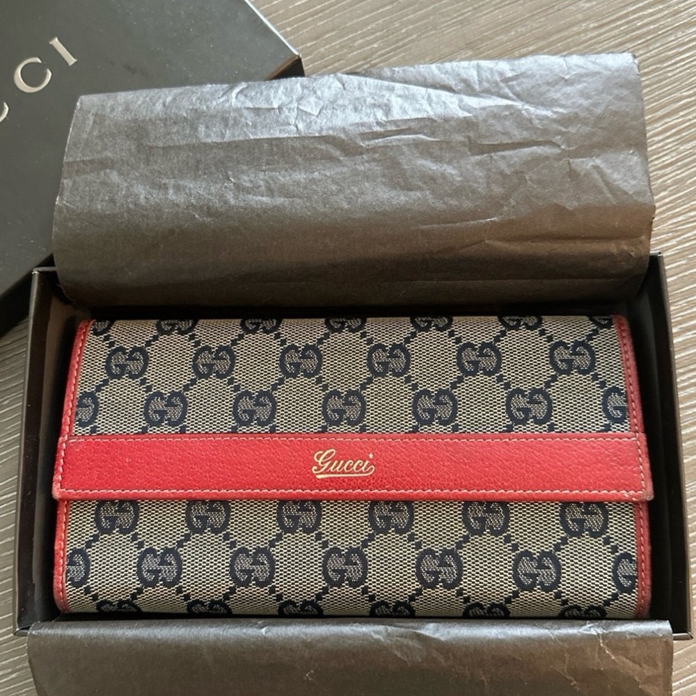 Vintage Gucci Long Wallet - Red/Navy blue